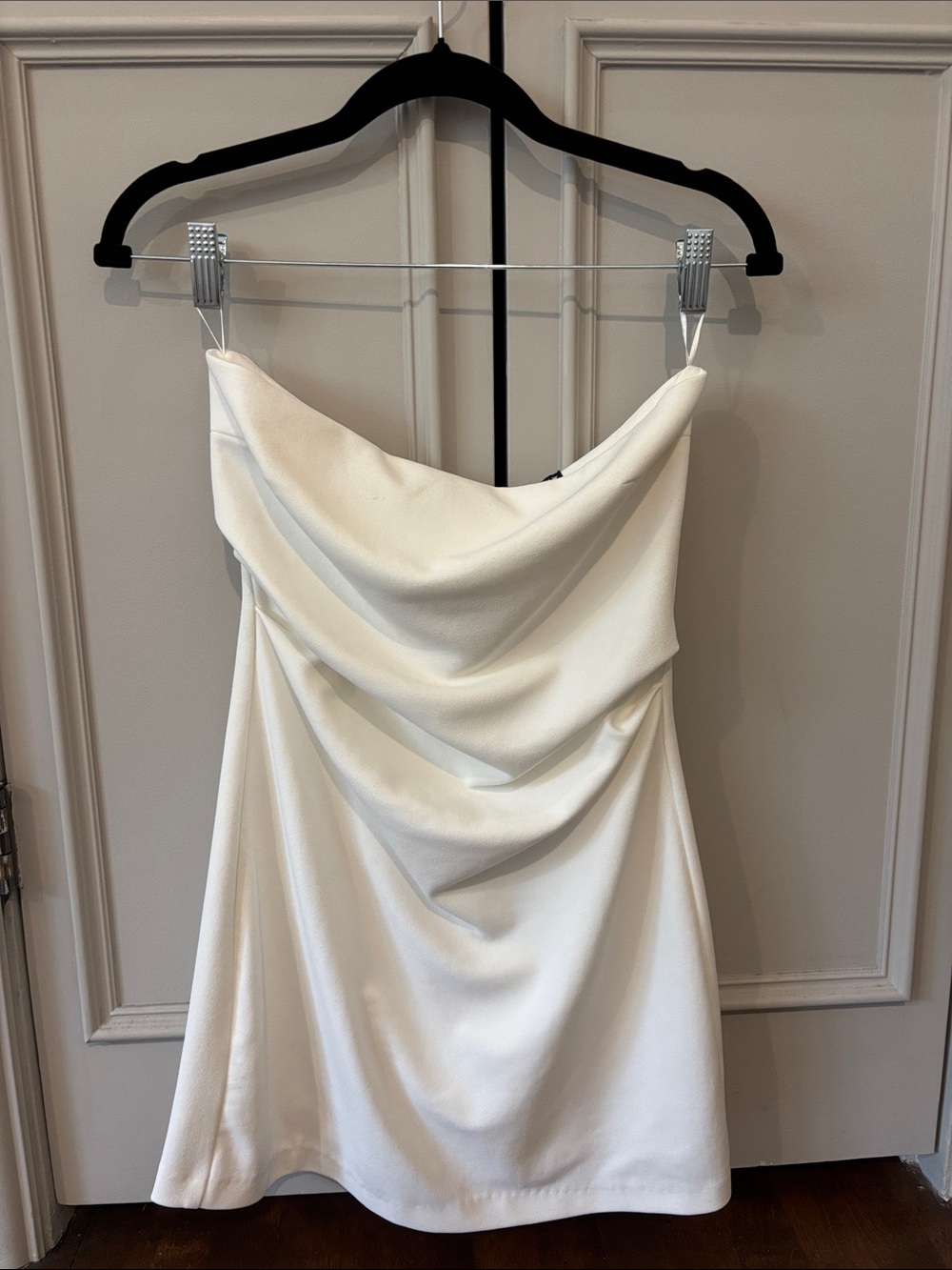 White Draped Strapless Women’s Dress